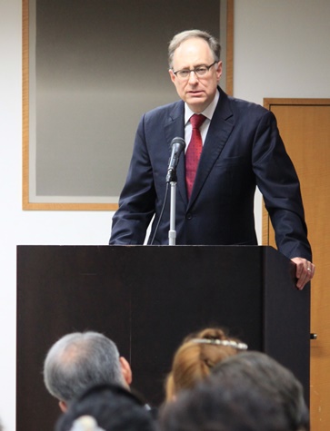 NATO Deputy Secretary General Alexander Vershbow delivering the keynote address at a Tokyo Foundation seminar on Japan-NATO relations. 